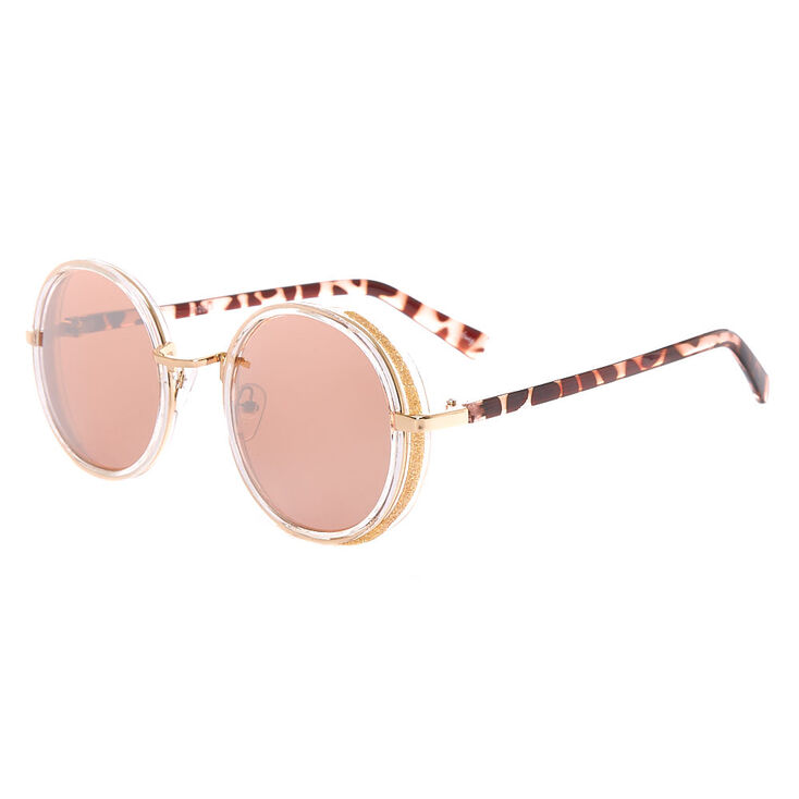 Gold Glitter Round Sunglasses - Blush,