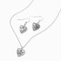 Silver Heart Fortune Teller Pendant Necklace &amp; Drop Earrings Set - 2 Pack,