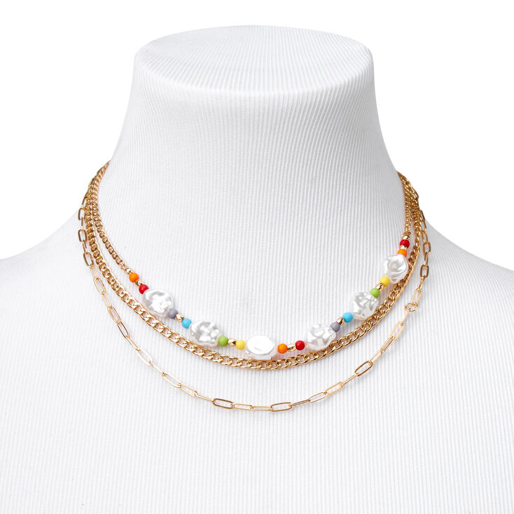 Gold Rainbow &amp; Clouds Multi Strand Necklace,