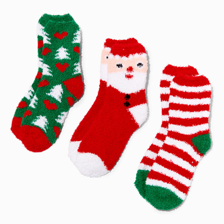 Christmas Tree &amp; Santa Claus Plush Slipper Socks - 3 Pack,
