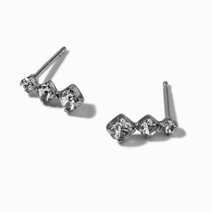 Icing Select Sterling Silver Platinum Tripod Cubic Zirconia Stud Earrings,