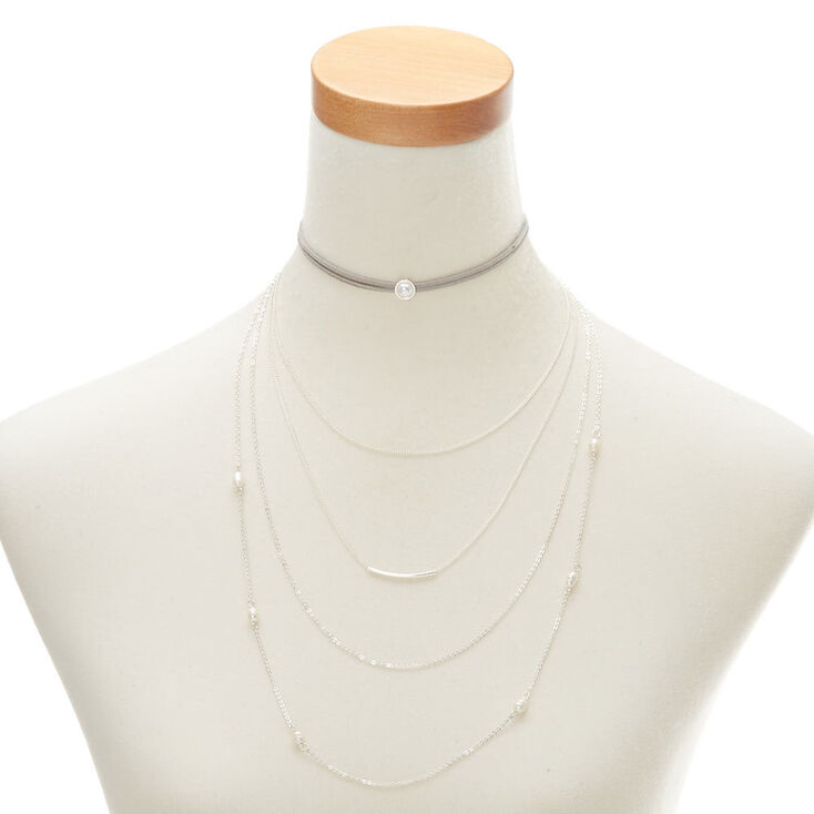 Gray Pearl Multi Strand Choker Necklace,