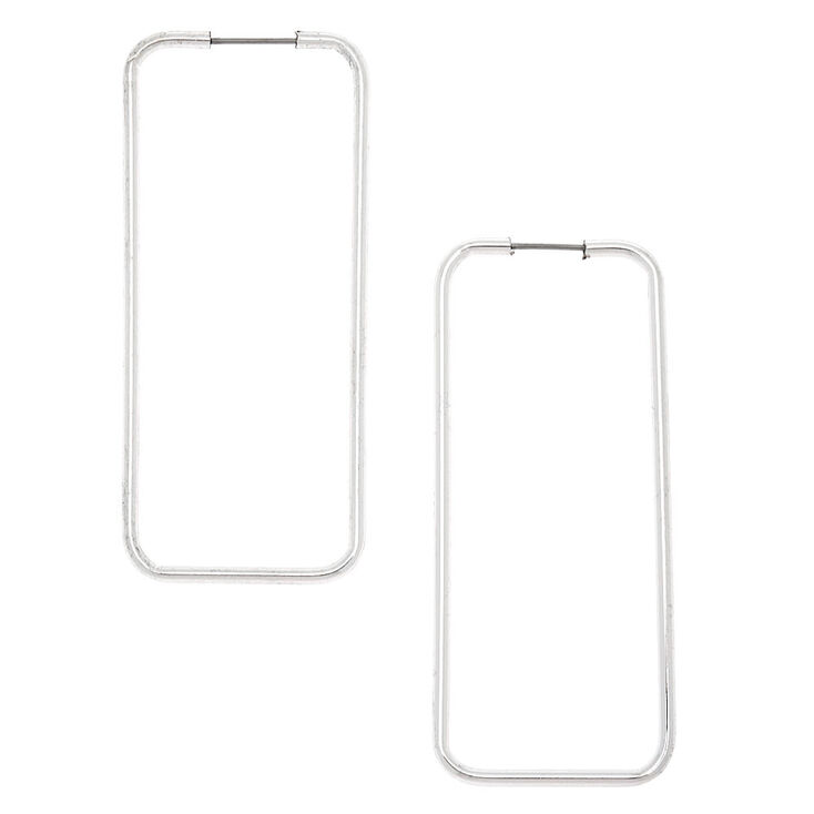 Silver 50MM Rectangle Hoop Earrings,