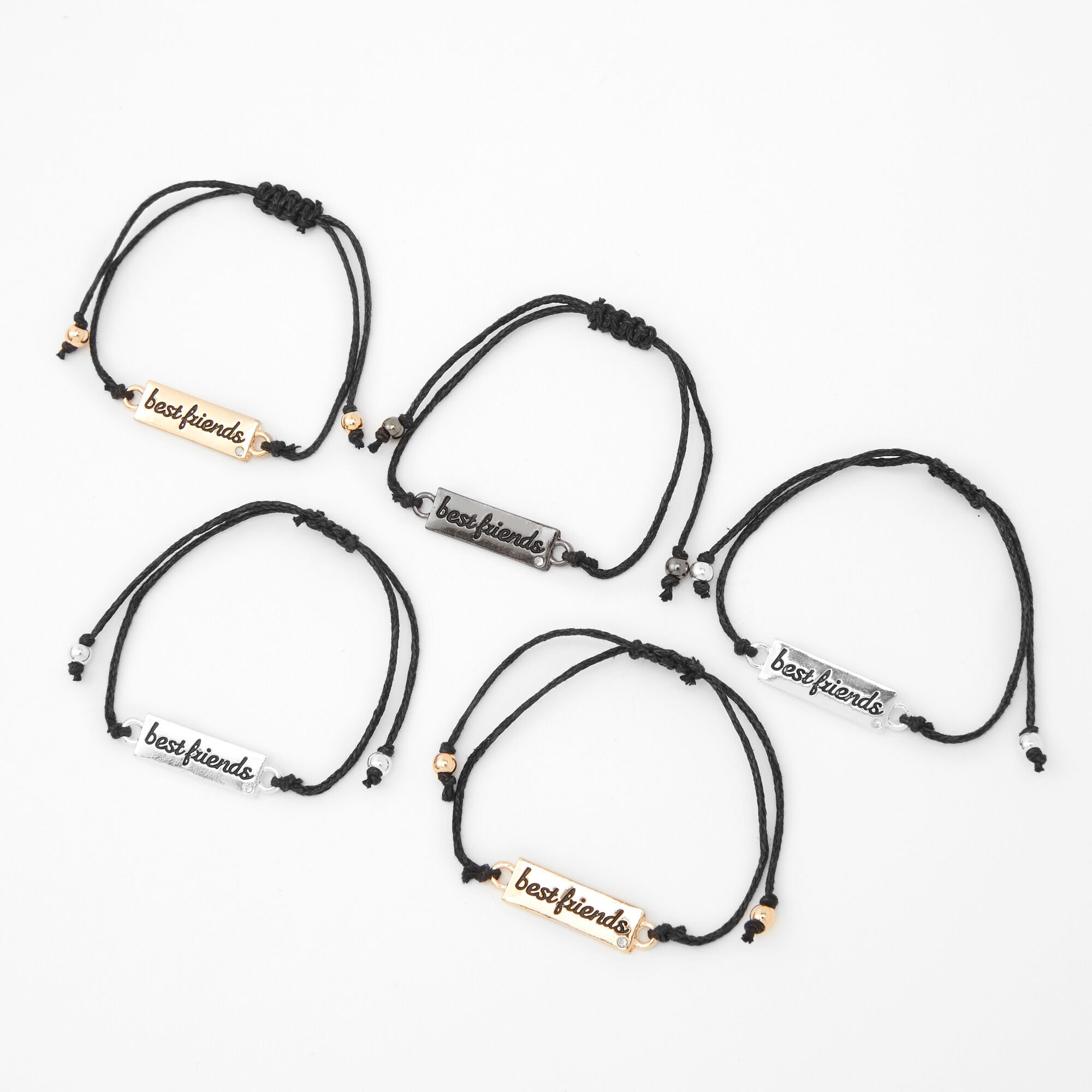 Mixed Metal Script Plated Adjustable Friendship Bracelets 5 Pack