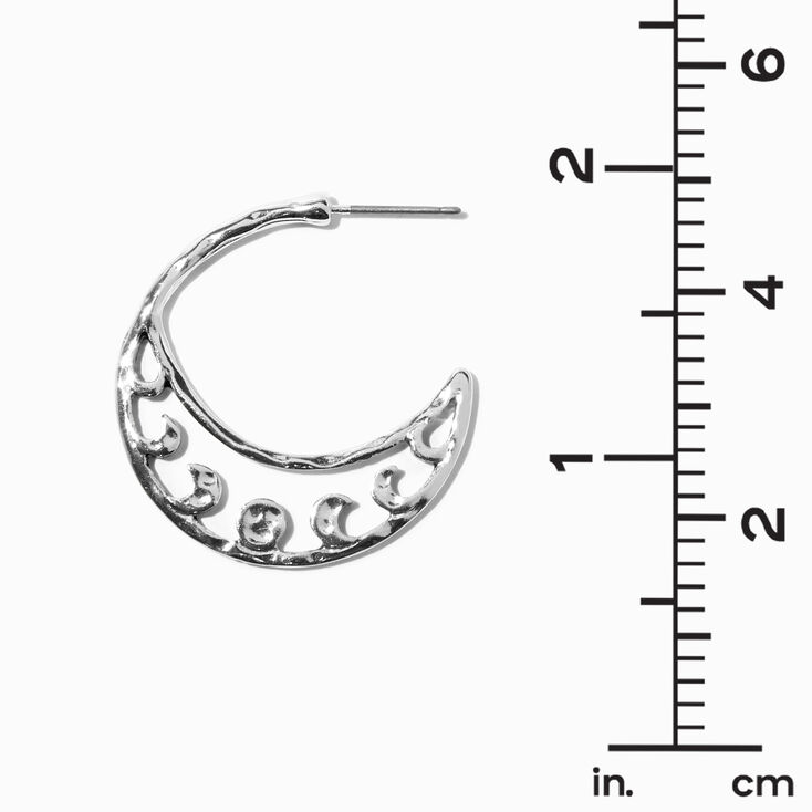Silver Phases of the Moon Hoop Earrings,