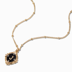 Gold Antique Style Initial Pendant Necklace - J,