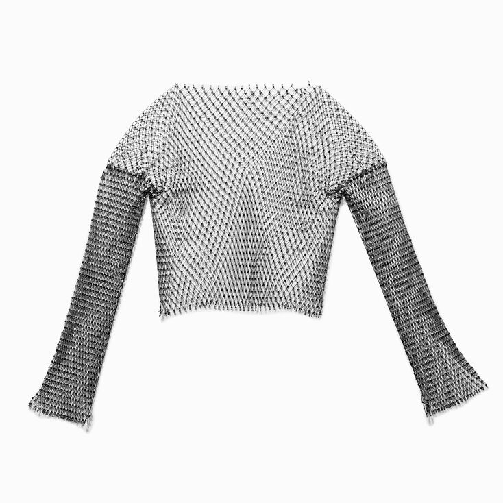 Rhinestone Mesh Long-Sleeve Overlay Crop Top,