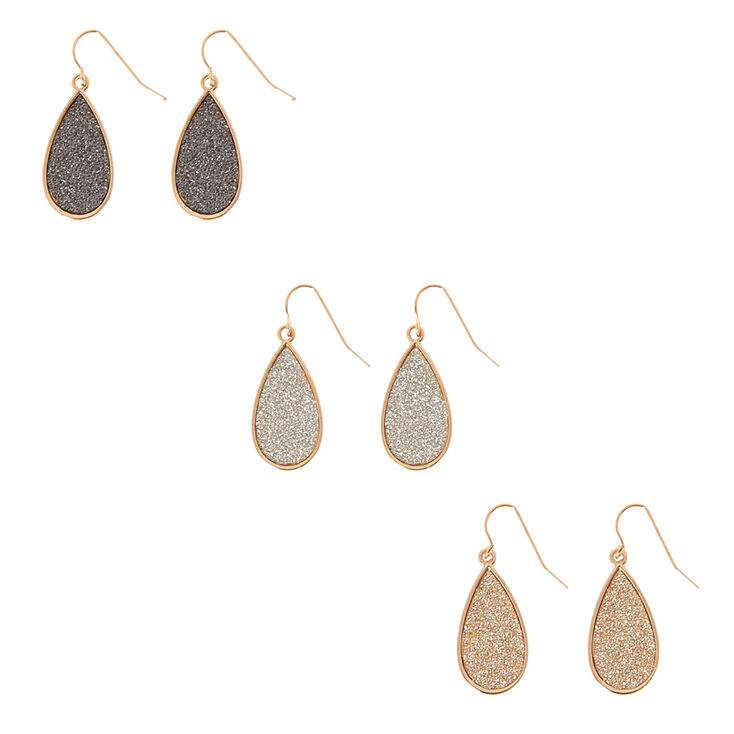 Gold-tone Framed Glitter Tape Teardrop Drop Earrings,