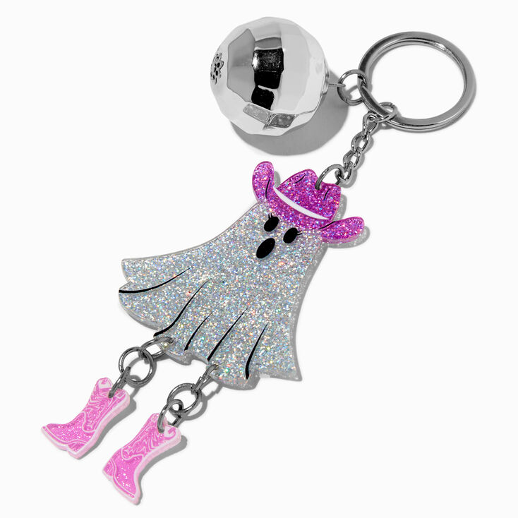 Glitter Cowgirl Ghost Silver-tone Keychain,