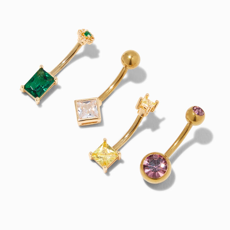 Gold-tone Gem Belly Rings - 4 Pack,