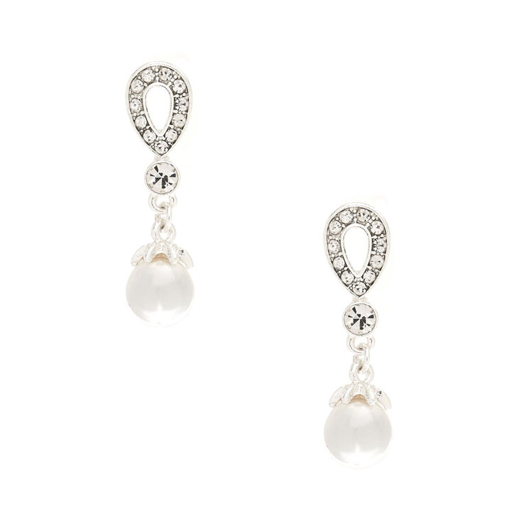 Rhinestone Teardrop & Pearls Drop Earrings,
