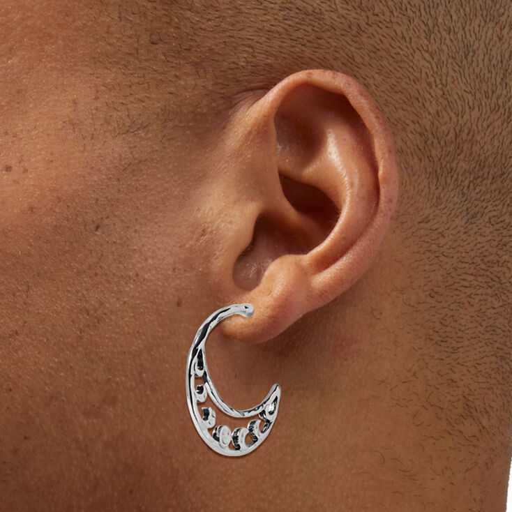 Silver Phases of the Moon Hoop Earrings,