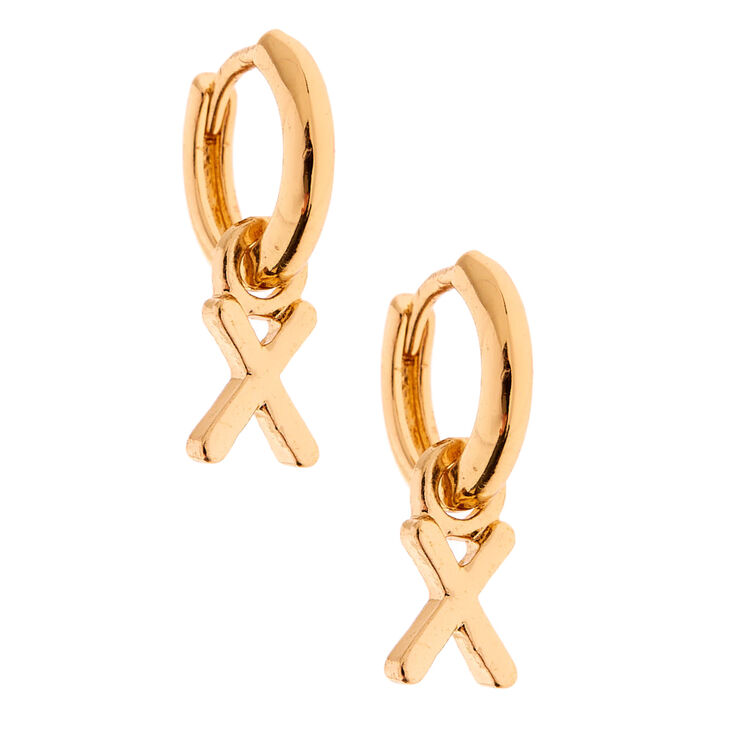 Gold 10MM Initial Huggie Hoop Earrings - X,