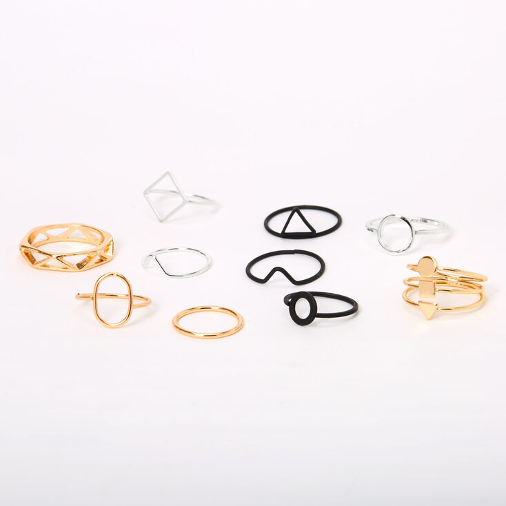 Mixed Metal Geometric Rings - 10 Pack,