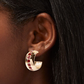 Red Crystal Embellished 20MM Hoop Earrings ,