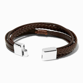 Brown Leather Look Braided Wrap Bracelet,