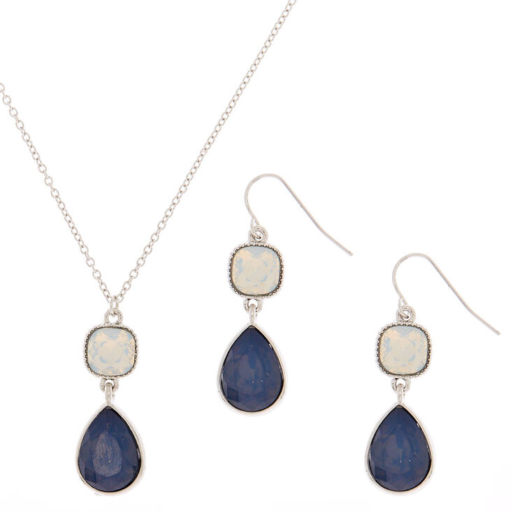 Silver Teardrop Jewelry Set - Blue, 2 Pack,