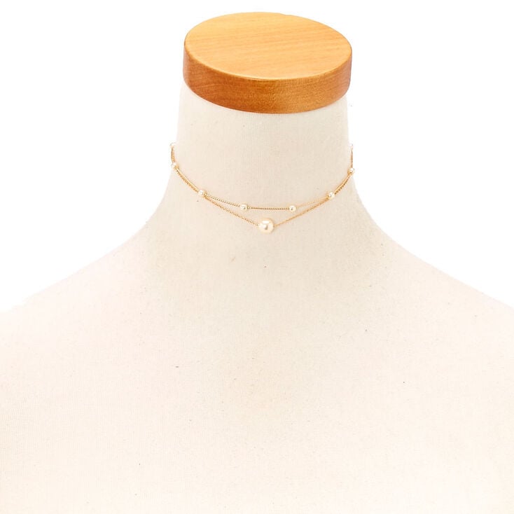 Gold Pearl Double Strand Choker Necklace,