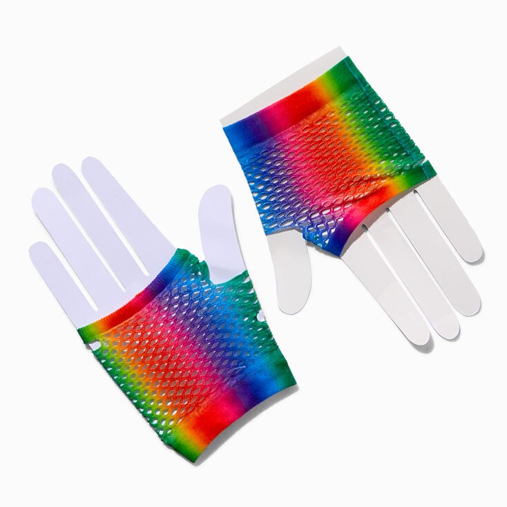 Rainbow Fishnet Fingerless Gloves,