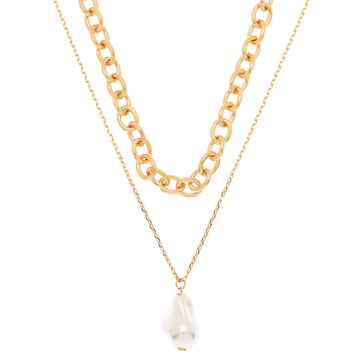 Gold Pearl Chain Necklaces - 2 Pack,