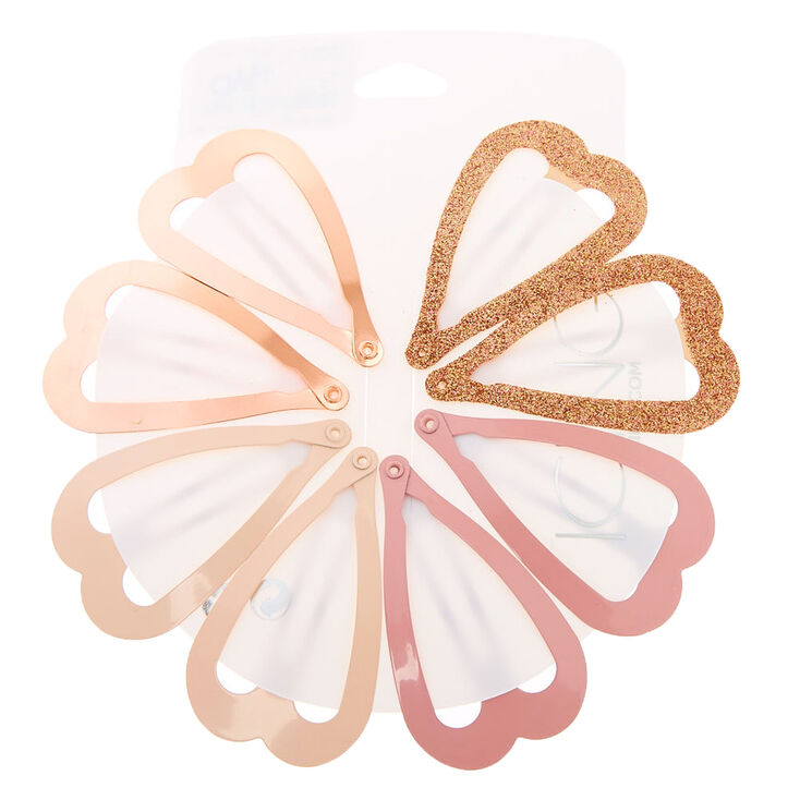 Blushing Gold Heart Snap Hair Clips - 8 Pack,