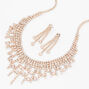 Rose Gold Crystal Waterfall Necklace &amp; 1&quot; Drop Earrings Set - 2 Pack,