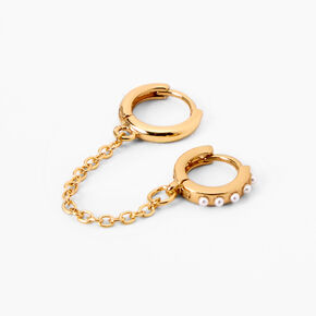 18k Gold Plated Single 10MM Pearl Hoop Connector Earring,