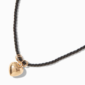 Gold-tone Heart Black Cord Pendant Necklace,