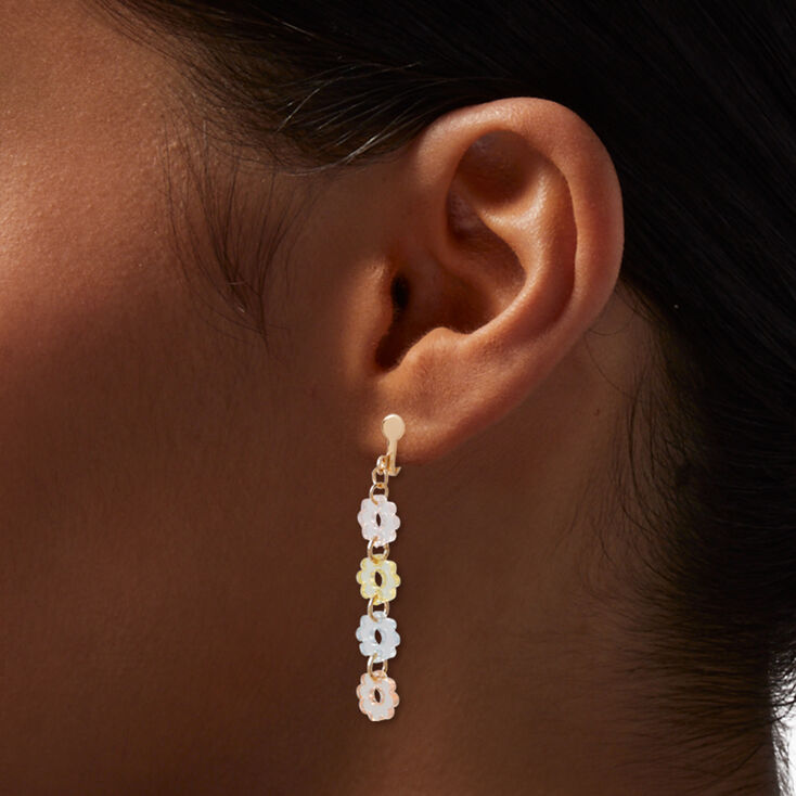 Daisy Chain 2&quot; Linear Clip-On Drop Earrings,
