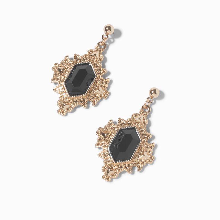 Gold-tone Hexagon Frame 1&quot; Drop Earrings,