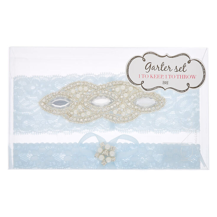 Embellished Lace Garter Set - Blue, 2 Pack,
