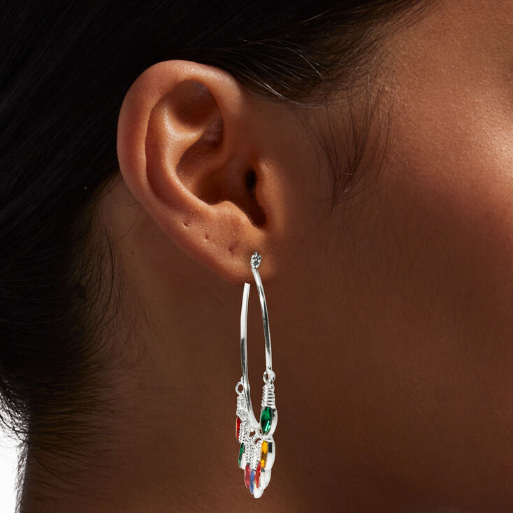 Gemstone Christmas Lights 50MM Silver-tone Hoop Earrings,