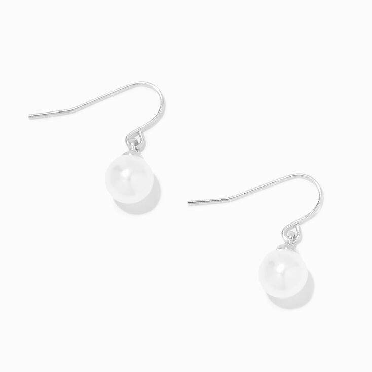 White Pearl 0.5&quot; Silver Drop Earrings,