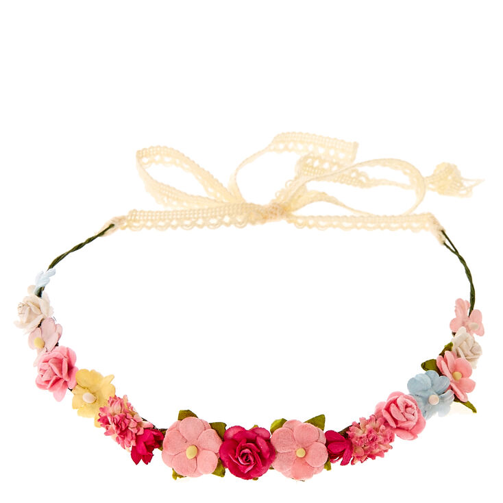 Pink & White Cluster Flower Crown Headwrap,