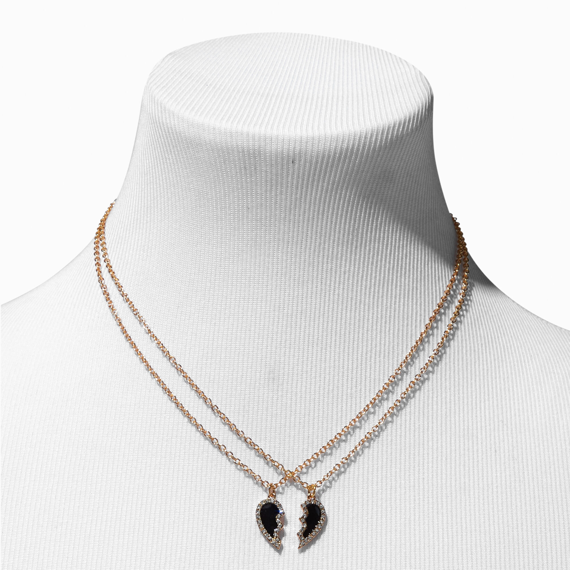 Black Broken Heart Pendant Necklace Set 2 Pack