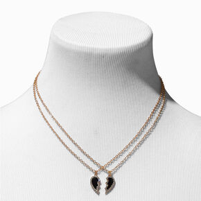 Black Broken Heart Pendant Necklace Set - 2 Pack,