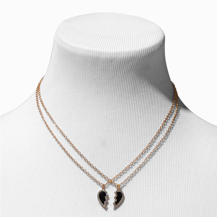 Black Broken Heart Pendant Necklace Set - 2 Pack,