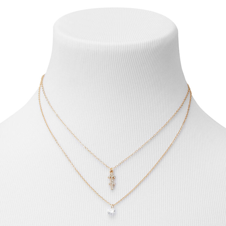 Gold Cubic Zirconia Zodiac Multi Strand Necklace - Sagittarius,