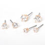 Rose Gold Cubic Zirconia Round Stud Earrings - 3MM, 4MM, 5MM,