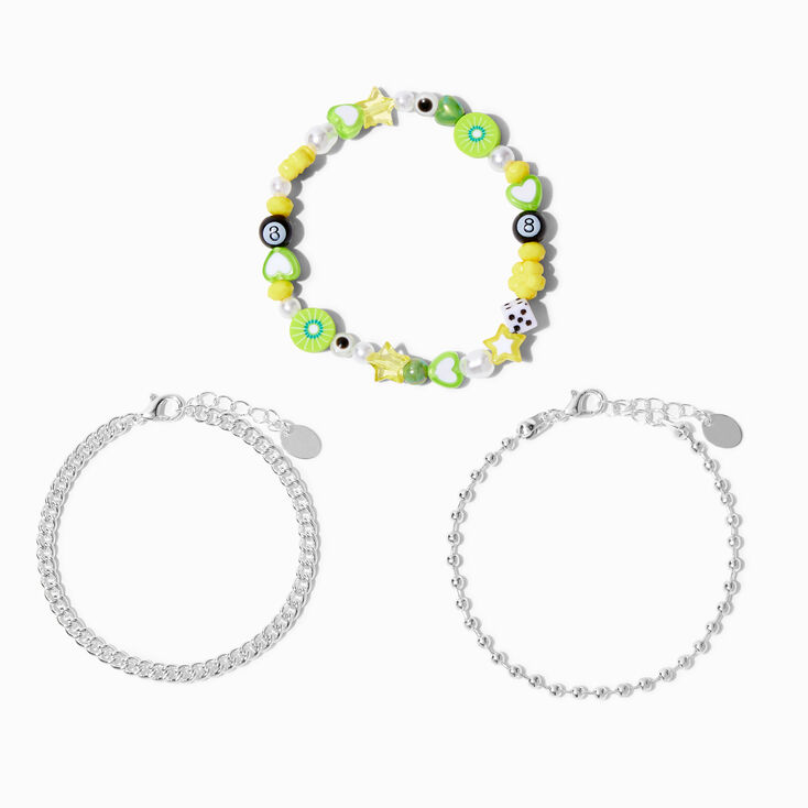 Silver &amp; Green Y2K Bracelet Set - 3 Pack,