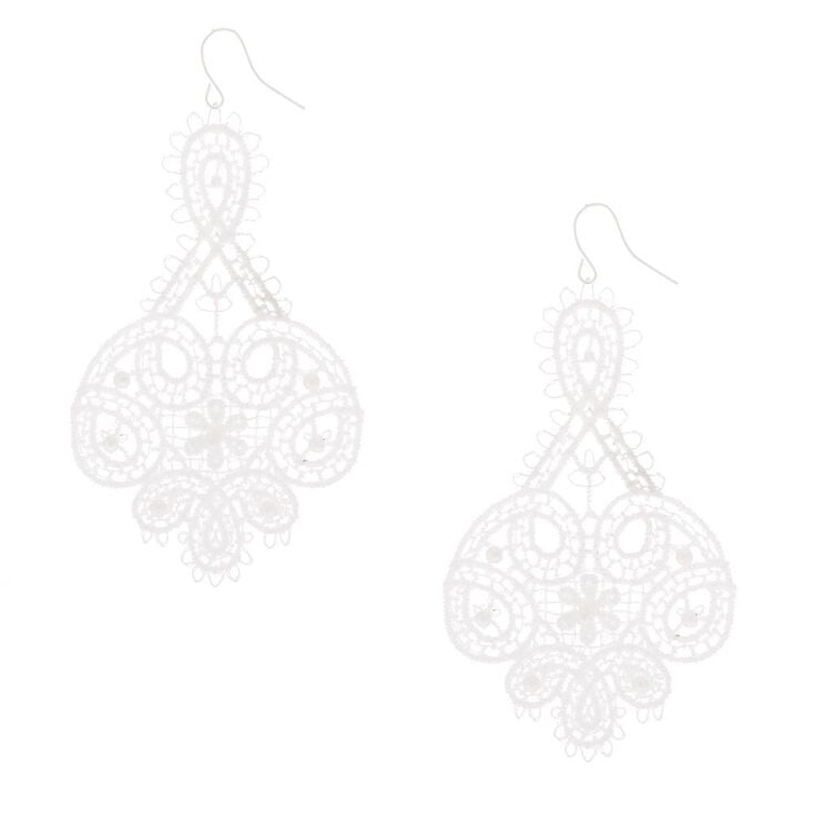 3" Crochet Floral Chandelier Drop Earrings - White,