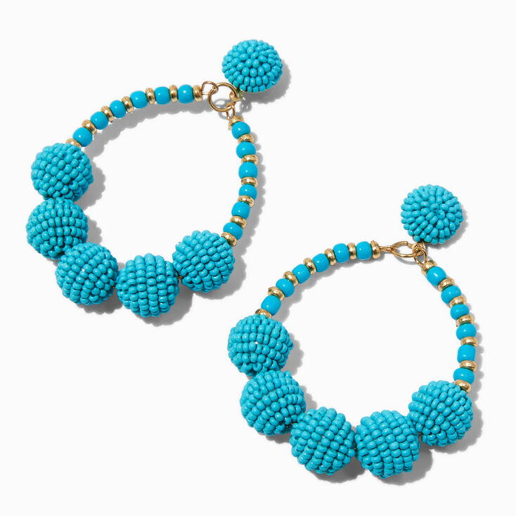 Turquoise Seed Bead Ball Oval Drop Earrings,