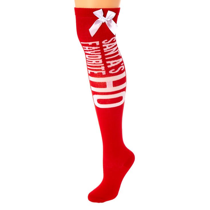Santa's Favorite Ho Over the Knee Socks - Red,