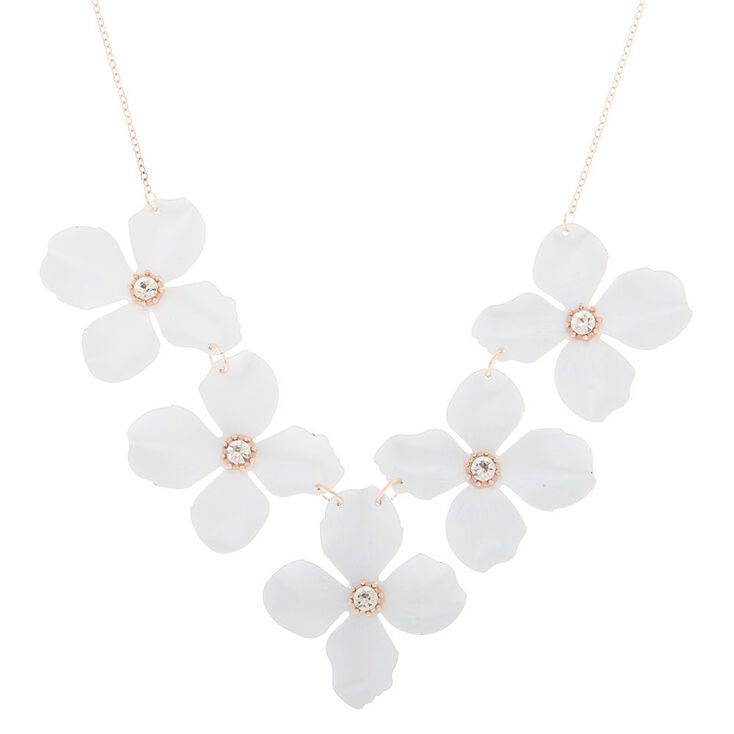 Rose Gold Floral Statement Necklace - White,