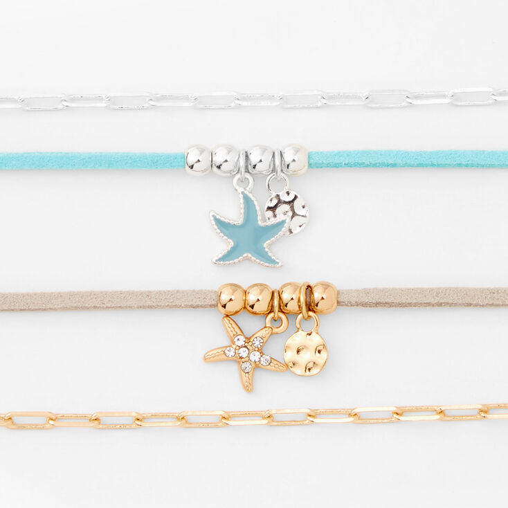 Mixed Metal Starfish Chain &amp; Cord Bracelets - 4 Pack,