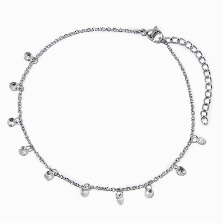 Silver-tone Cubic Zirconia Confetti Chain Anklet,