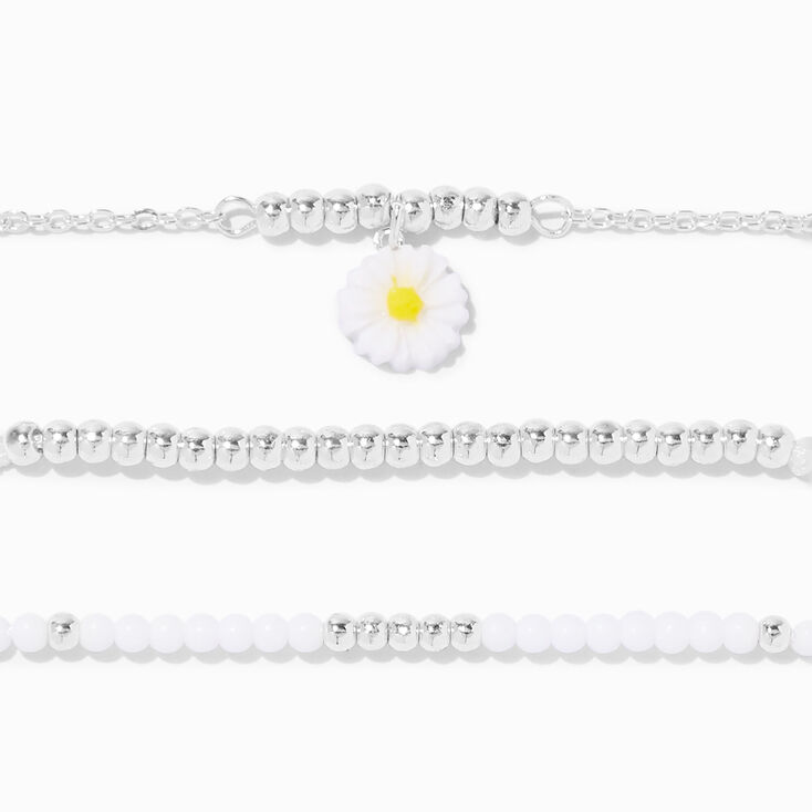 Silver Daisy Chainlink &amp; Beaded Bracelets - 3 Pack,