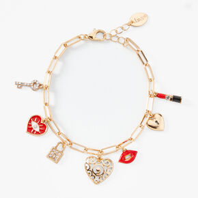 Gold Multi Charm Chain Link Bracelet,