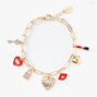 Gold Multi Charm Chain Link Bracelet,