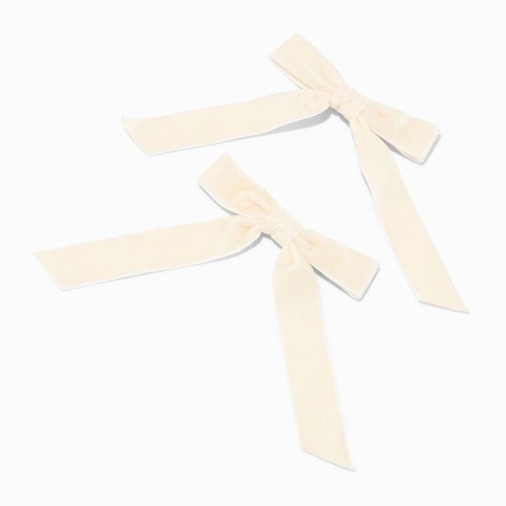 Ivory Velvet Hair Bow Clips - 2 Pack,